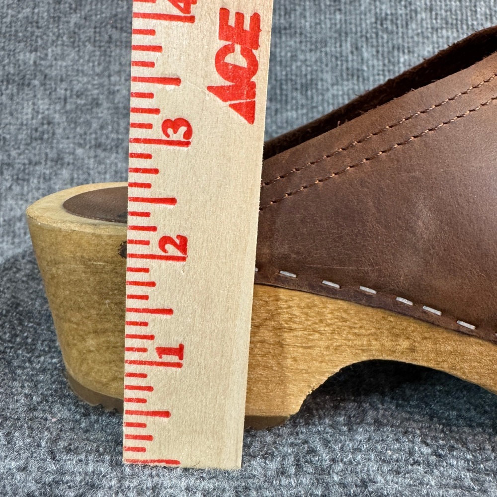 Olsson Clogs De Luxe Brown Leather Wooden Mules Made in Sweden Size 42 - Picture 11 of 16